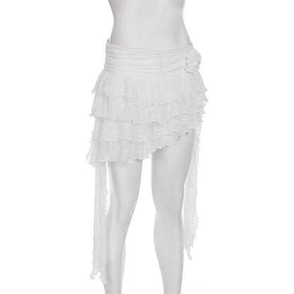 Ruffle irregular flower applique mini skirt