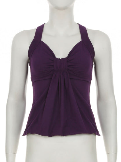 Ruched cross back smocked cami top