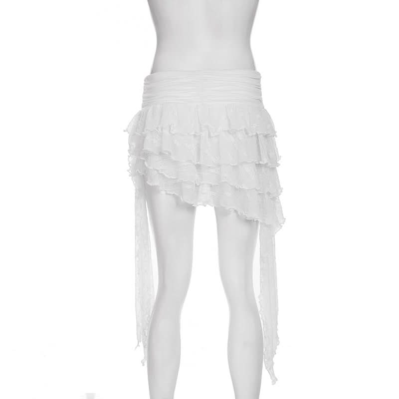 Ruffle irregular flower applique mini skirt