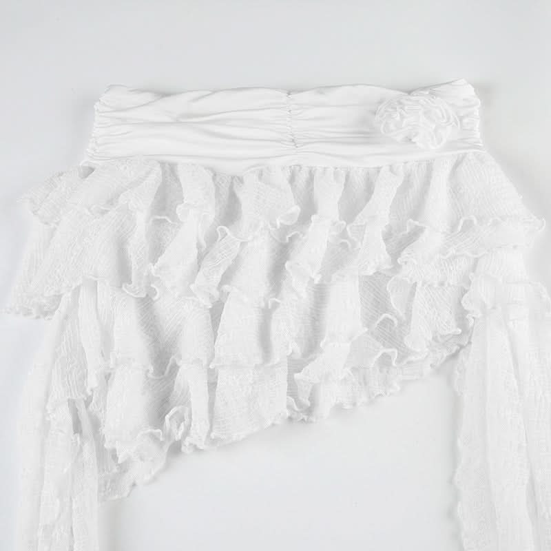 Ruffle irregular flower applique mini skirt