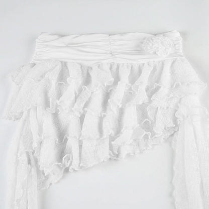 Ruffle irregular flower applique mini skirt