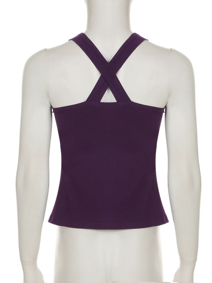 Ruched cross back smocked cami top