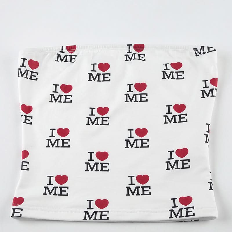 Sweetheart print self tie tube short pant set