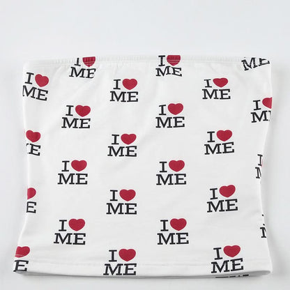 Sweetheart print self tie tube short pant set