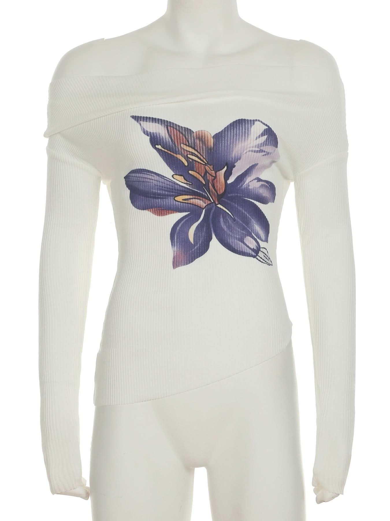 Off shoulder long sleeve flower print top