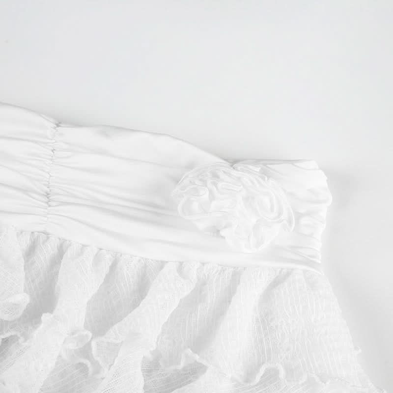 Ruffle irregular flower applique mini skirt