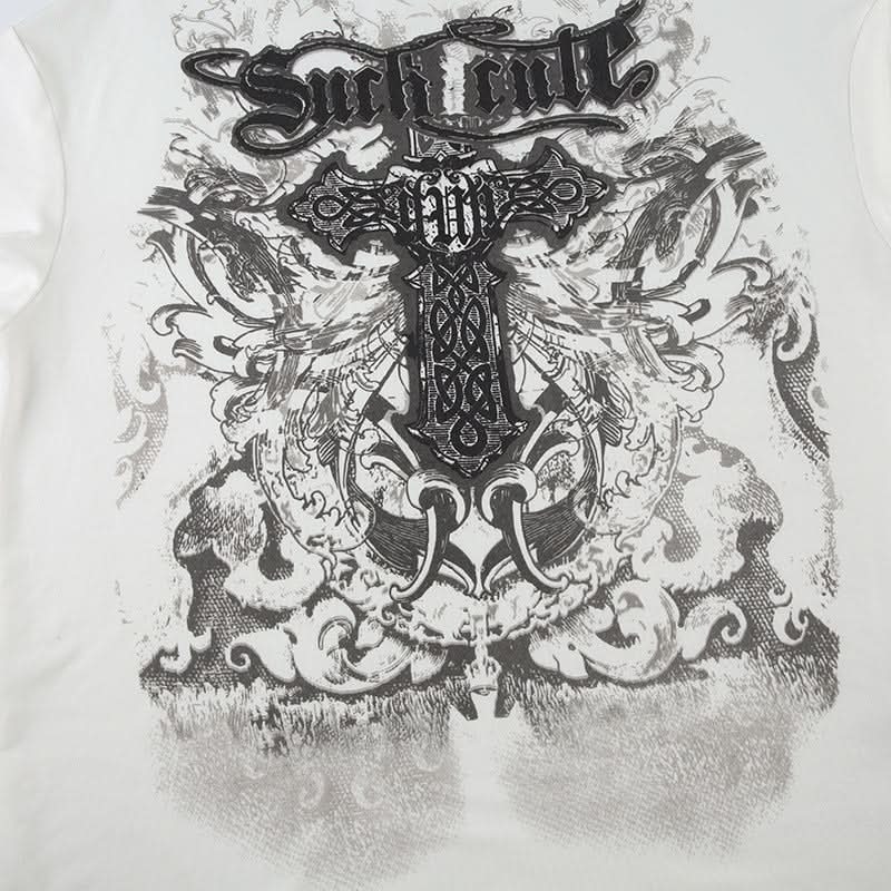 Short sleeve cross print top