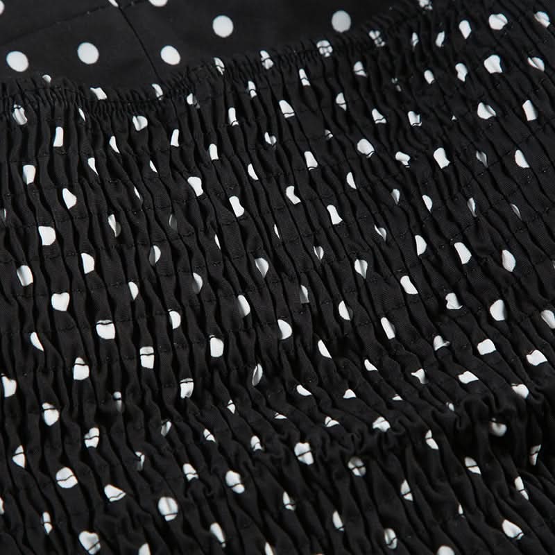 Polka dot halter smocked ruffle top