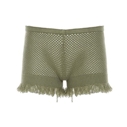Knitted hollow out raw hem short pant