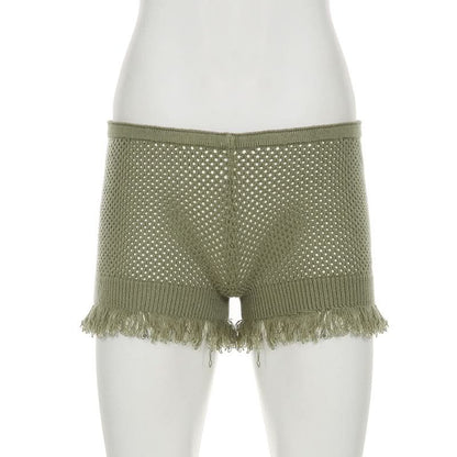 Knitted hollow out raw hem short pant