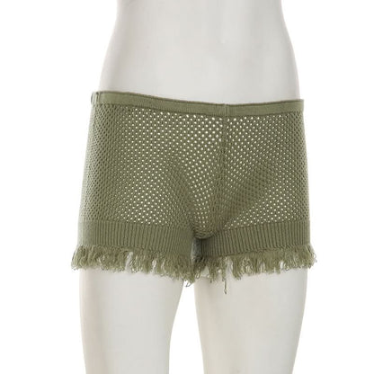 Knitted hollow out raw hem short pant