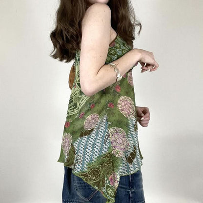 V neck flower print contrast cami top