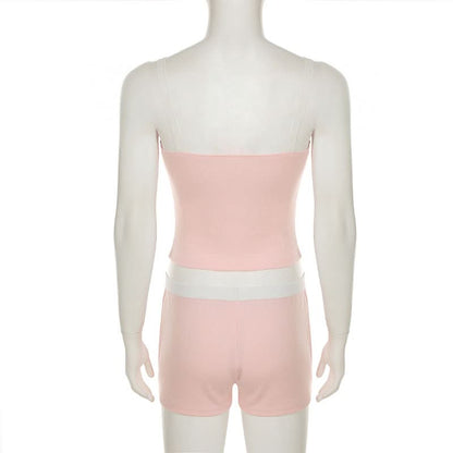 Bowknot lace hem cami short pant set