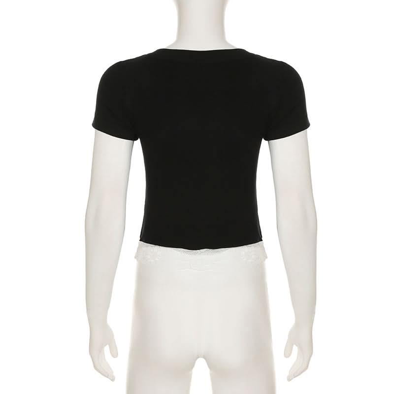 Short pant v neck lace hem button top