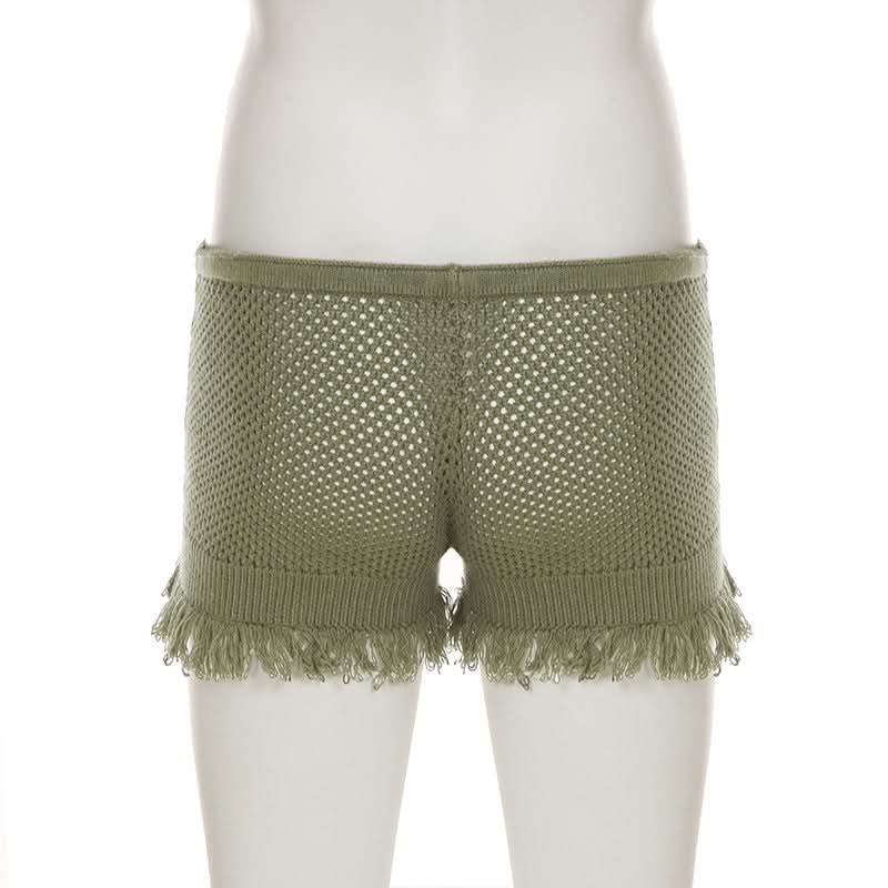 Knitted hollow out raw hem short pant