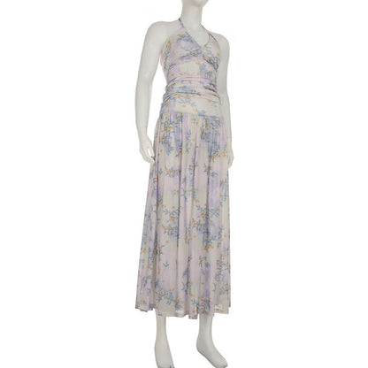 Halter ruched flower print maxi dress