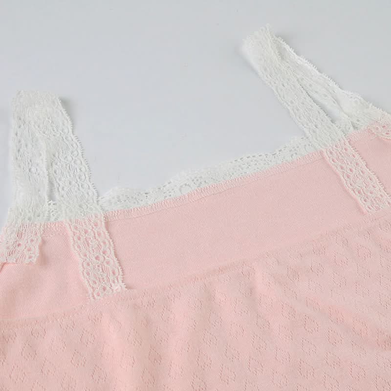 Bowknot lace hem cami short pant set