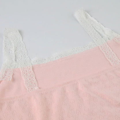 Bowknot lace hem cami short pant set
