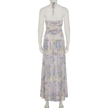 Halter ruched flower print maxi dress