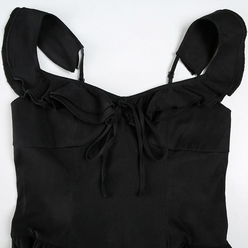 Ruffle self tie lace hem ruched cami mini dress