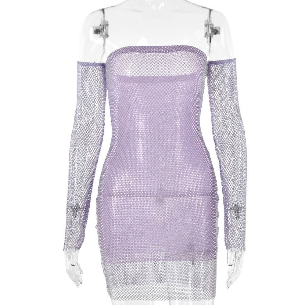 Beaded fishnet tube mini dress