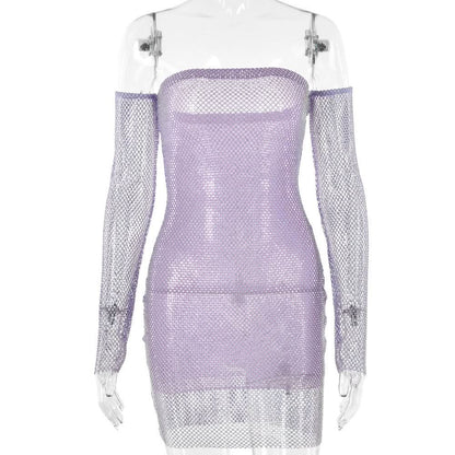 Beaded fishnet tube mini dress