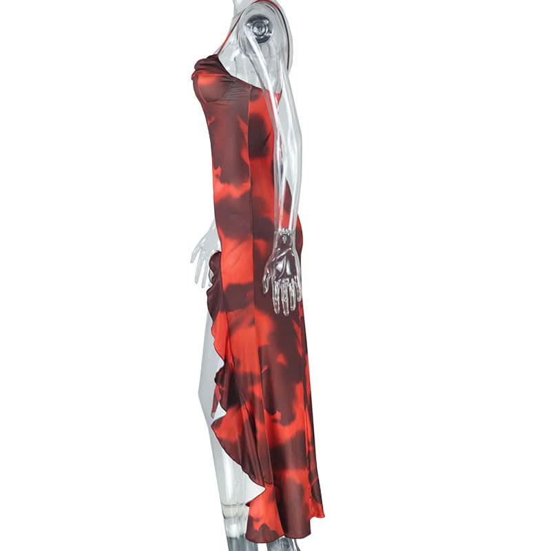 Ruffle contrast high slit cami maxi dress