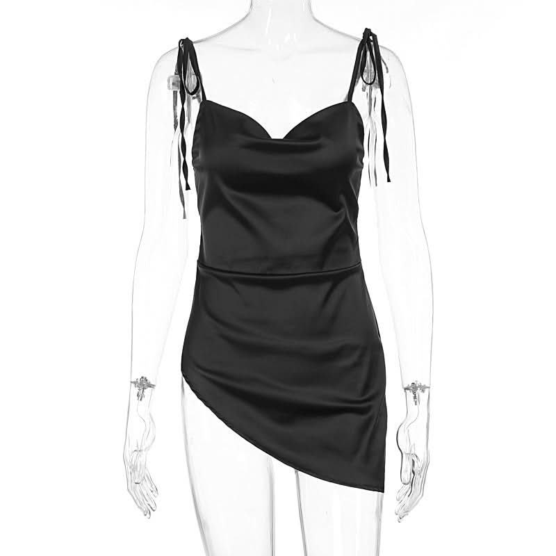 Cowl neck satin irregular cami mini dress