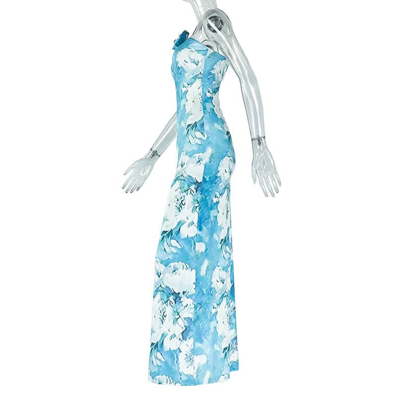 Halter flower applique contrast maxi dress