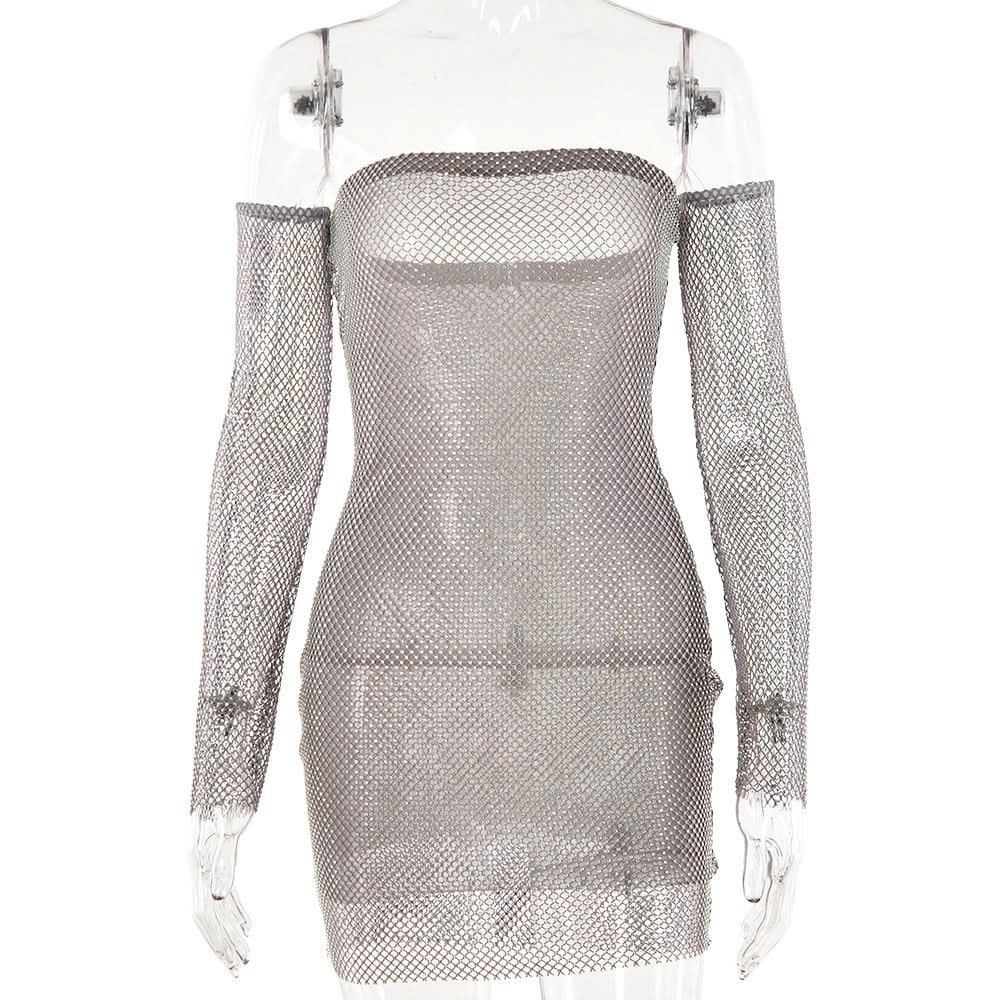 Beaded fishnet tube mini dress