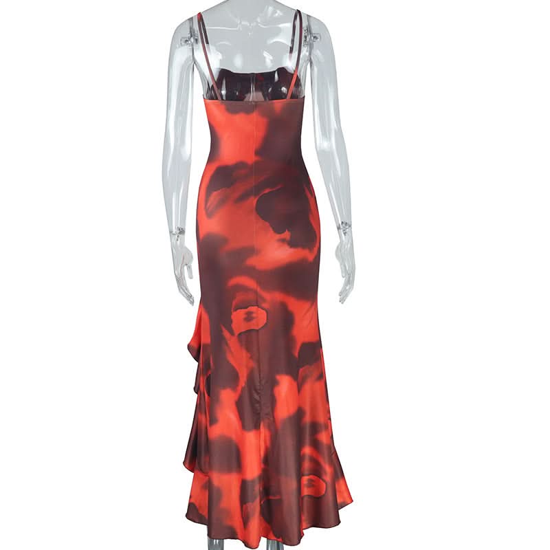 Ruffle contrast high slit cami maxi dress