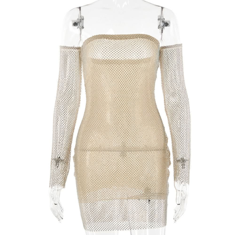 Beaded fishnet tube mini dress