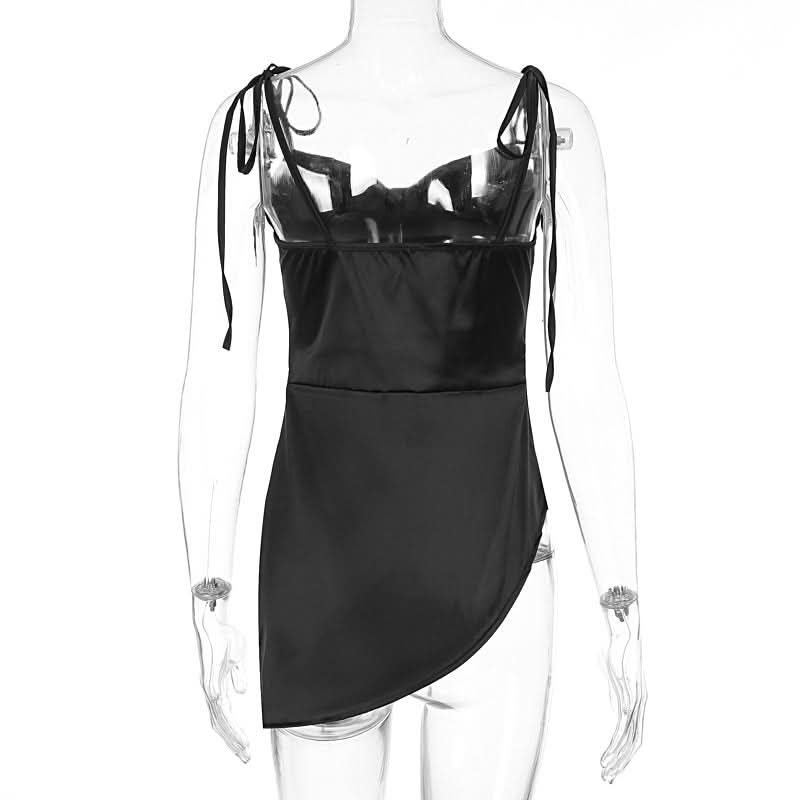 Cowl neck satin irregular cami mini dress