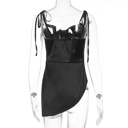 Cowl neck satin irregular cami mini dress