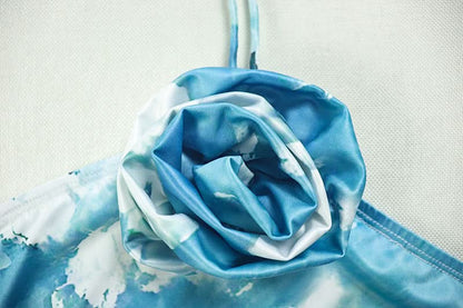 Halter flower applique contrast maxi dress