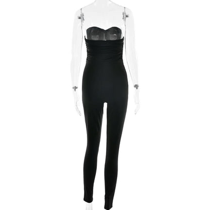 Bowknot hollow out ruched tube jumpsuit