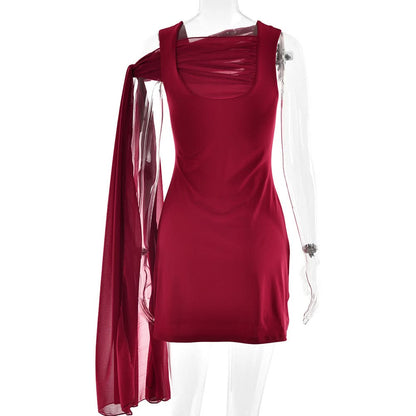 U neck knotted solid mini dress