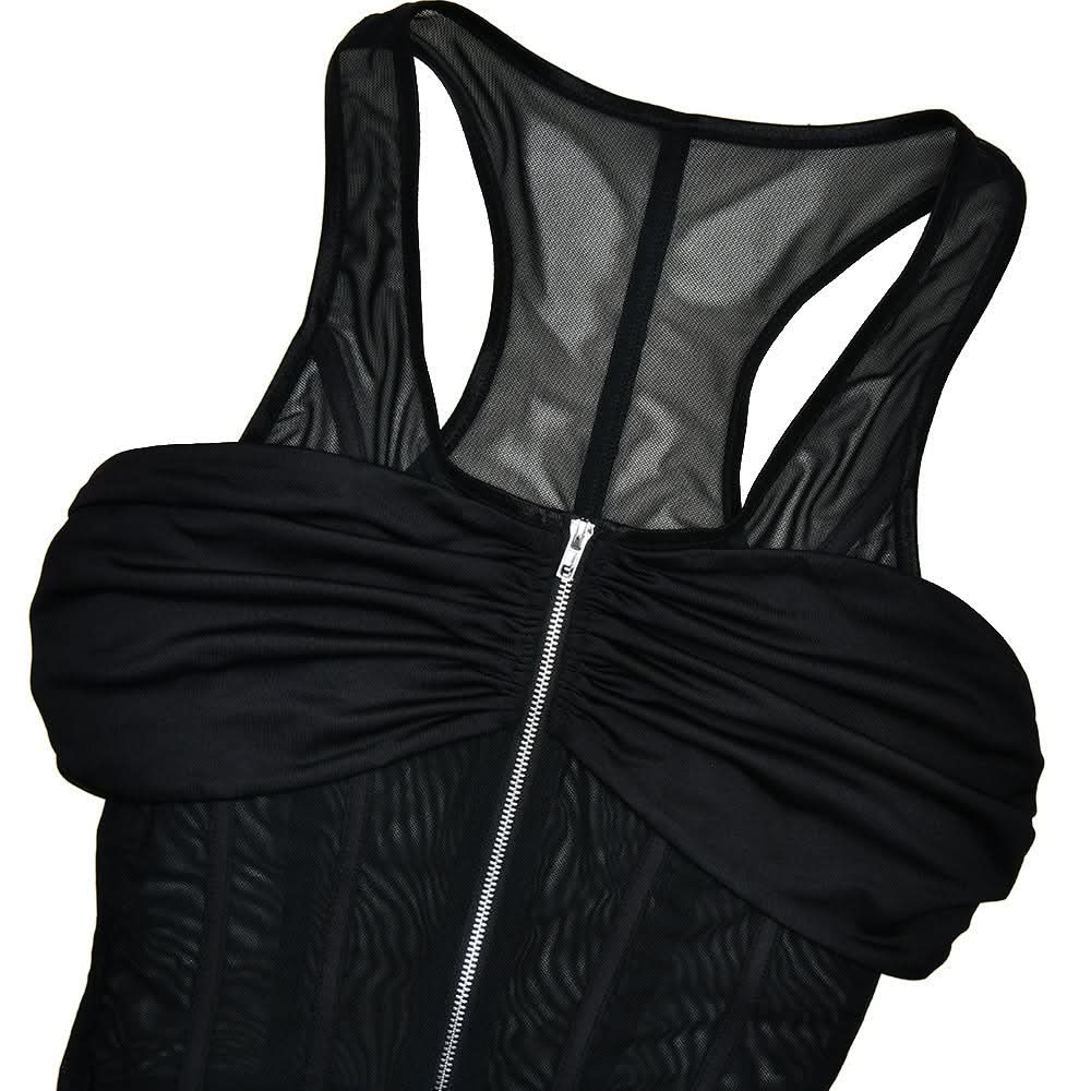Zip-up corset mesh ruched tank mini dress