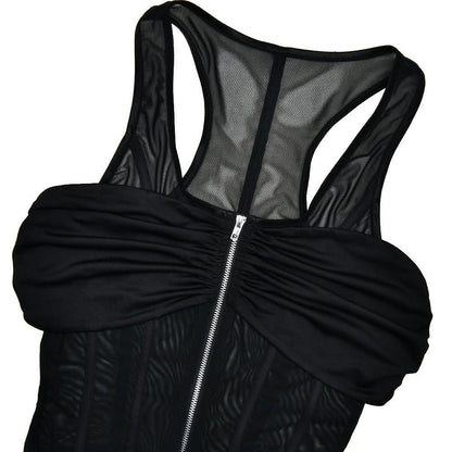 Zip-up corset mesh ruched tank mini dress