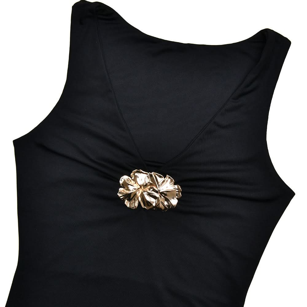 V neck sleeveless flower applique maxi dress