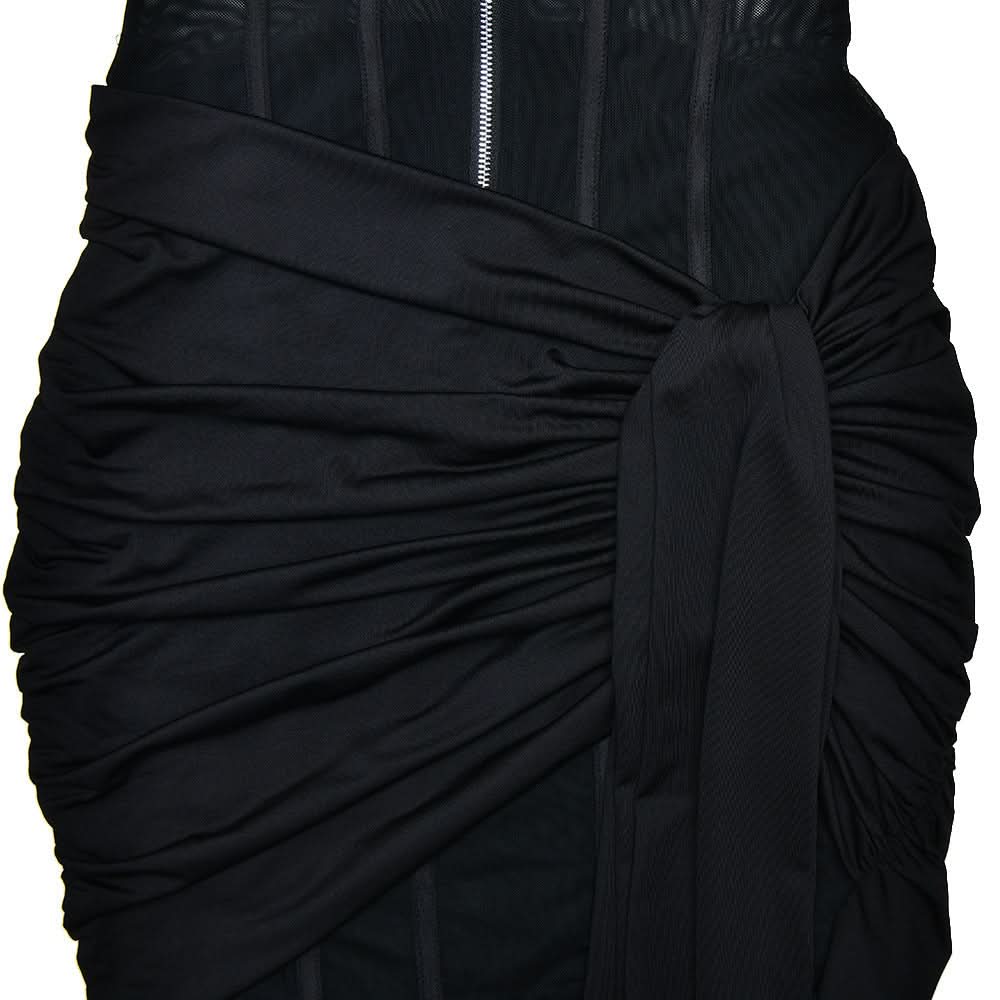 Zip-up corset mesh ruched tank mini dress
