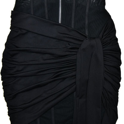 Zip-up corset mesh ruched tank mini dress