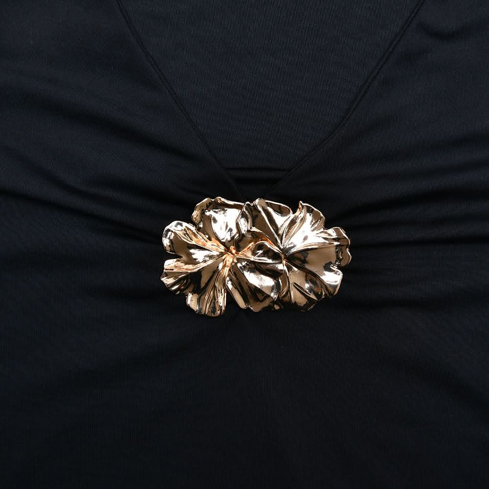 V neck sleeveless flower applique maxi dress