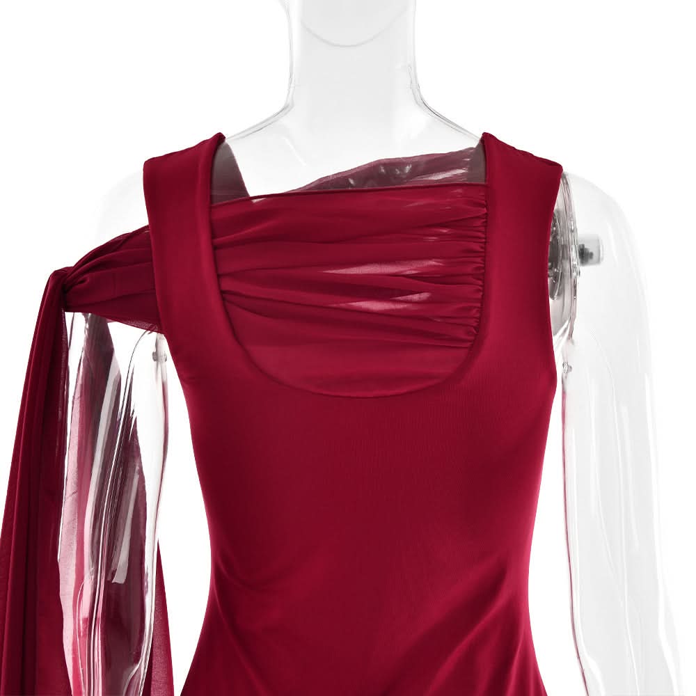 U neck knotted solid mini dress