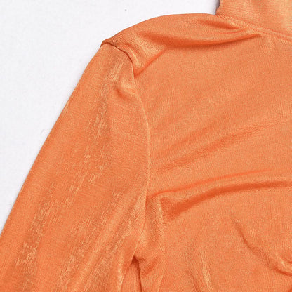 Turnover collar long sleeve ruched button crop top