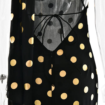 Halter polka dot backless self tie maxi dress