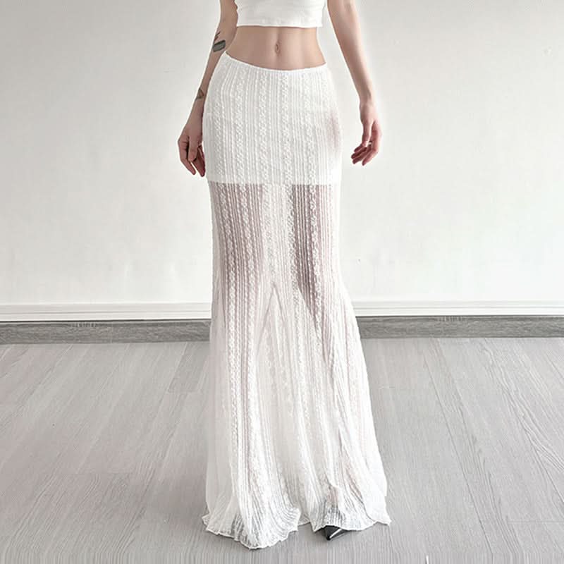 Lace knitted ribbed maxi skirt