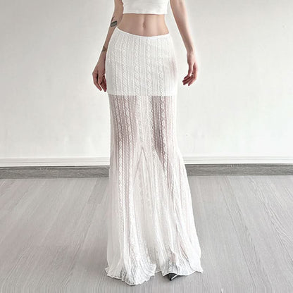 Lace knitted ribbed maxi skirt