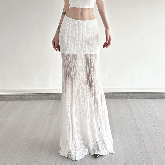 Lace knitted ribbed maxi skirt