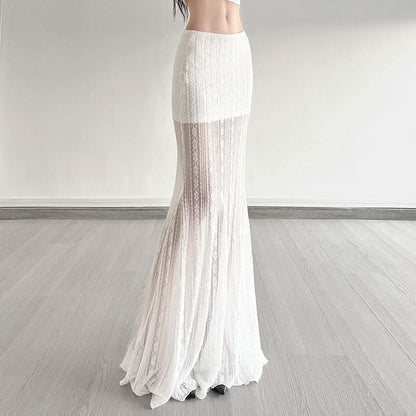 Lace knitted ribbed maxi skirt